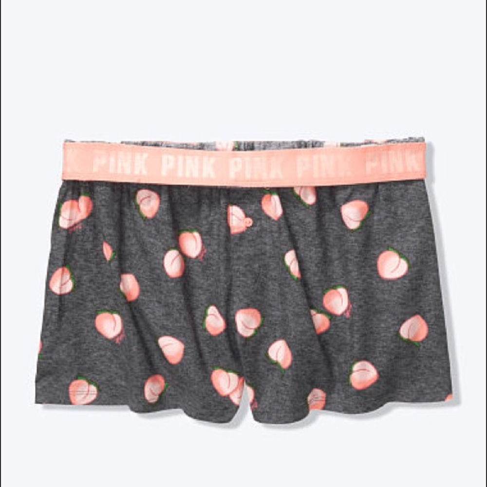 Victoria’s Secret PINK Sleep Boxer Shorts Gray with Peaches Medium NEW